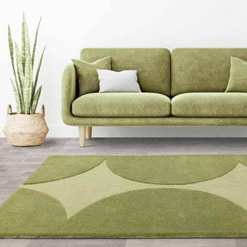 Canvas 01 Reflect Modern Abstract Hand-Woven Wool Hi-Low Contrast Textured Low Profile Short Pile Olive/Sage Green Rug-Asiatic Carpets-Rug Love - The Most Loved Rug Store